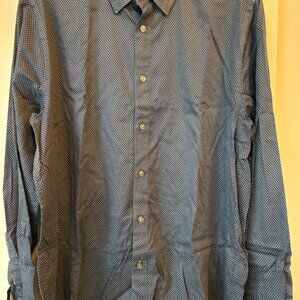 Ted Baker Mens Dress Shirt - Size 5, XL - Long Sleeve Navy Patterned